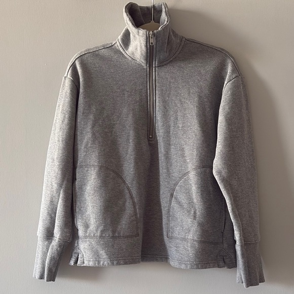 Gray sweatshirt half zip mock neck +2 front pockets - Picture 1 of 7